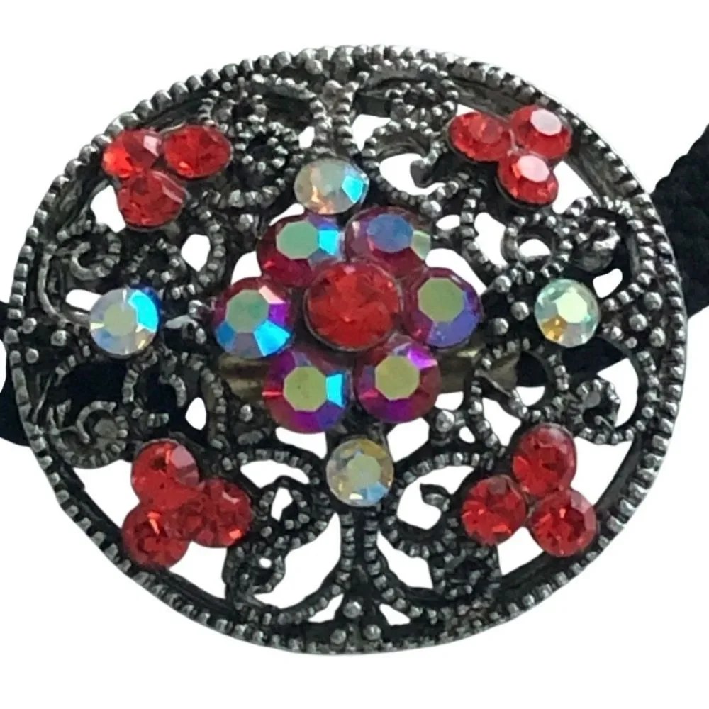 RHINESTONE AND METAL ELASTIC PONYTAIL HOLDER